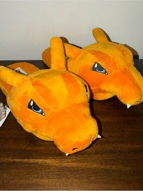 Men’s Pokemon Plush Charizard-Style Slippers in Orange